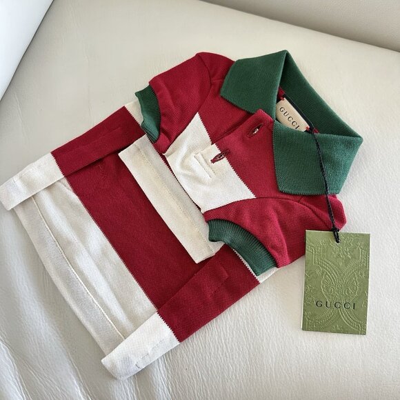 NEW GUCCI Dog Web Striped White Red Green Sz M Sweater Polo Shirt - Picture 3 of 6